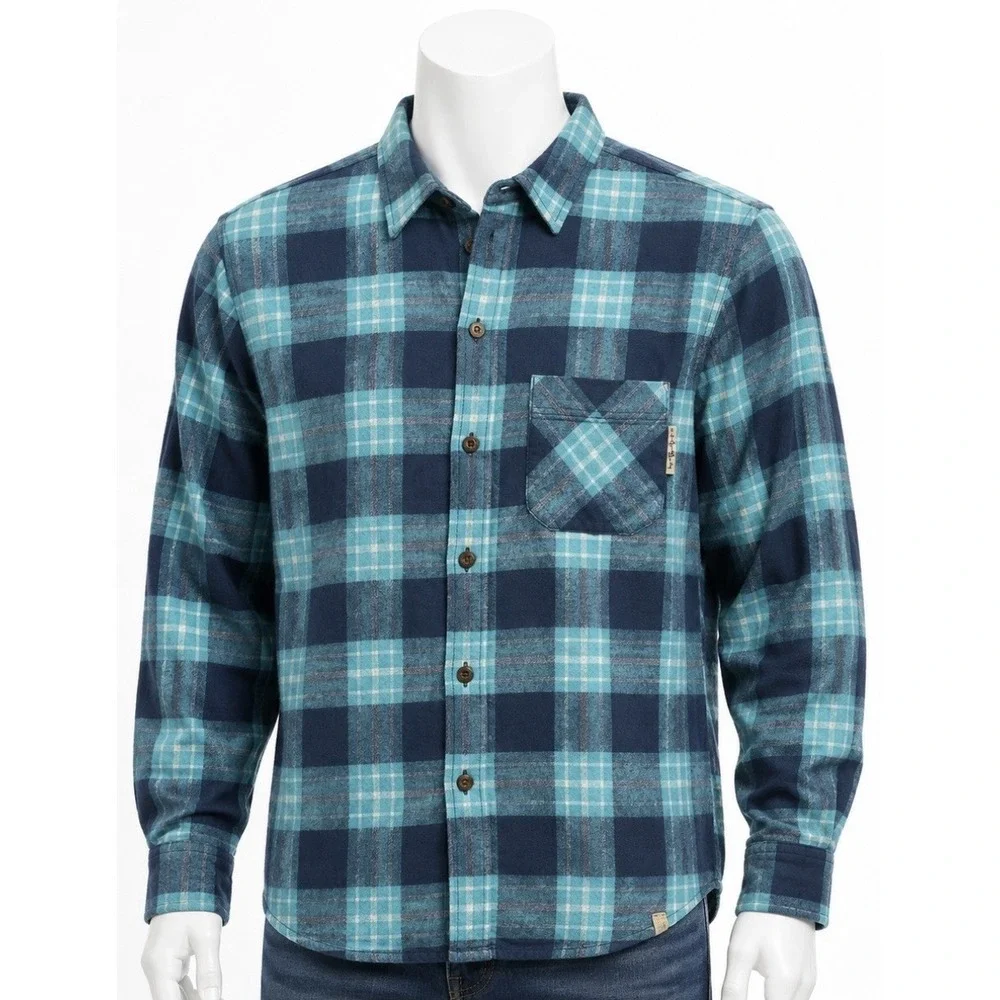 FIELD & STREAM Men's Flannel Long Sleeve Shirt Jacket Medium M Blue Plaid Rugged